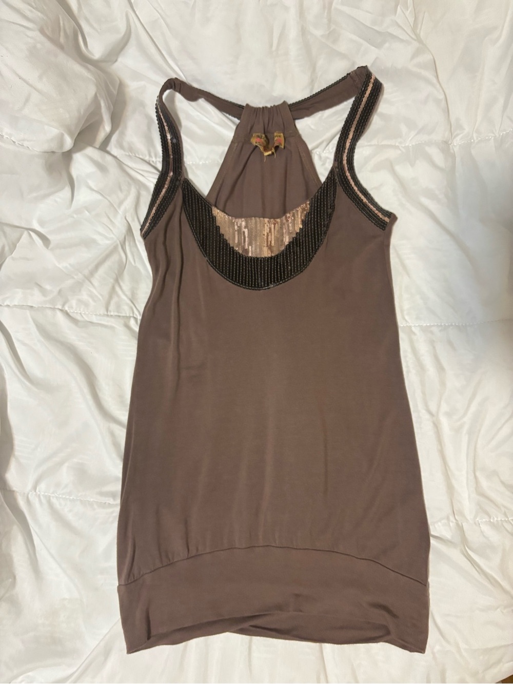 Y2K VINTAGE TANK TOP (Brown Embellished Racerback)